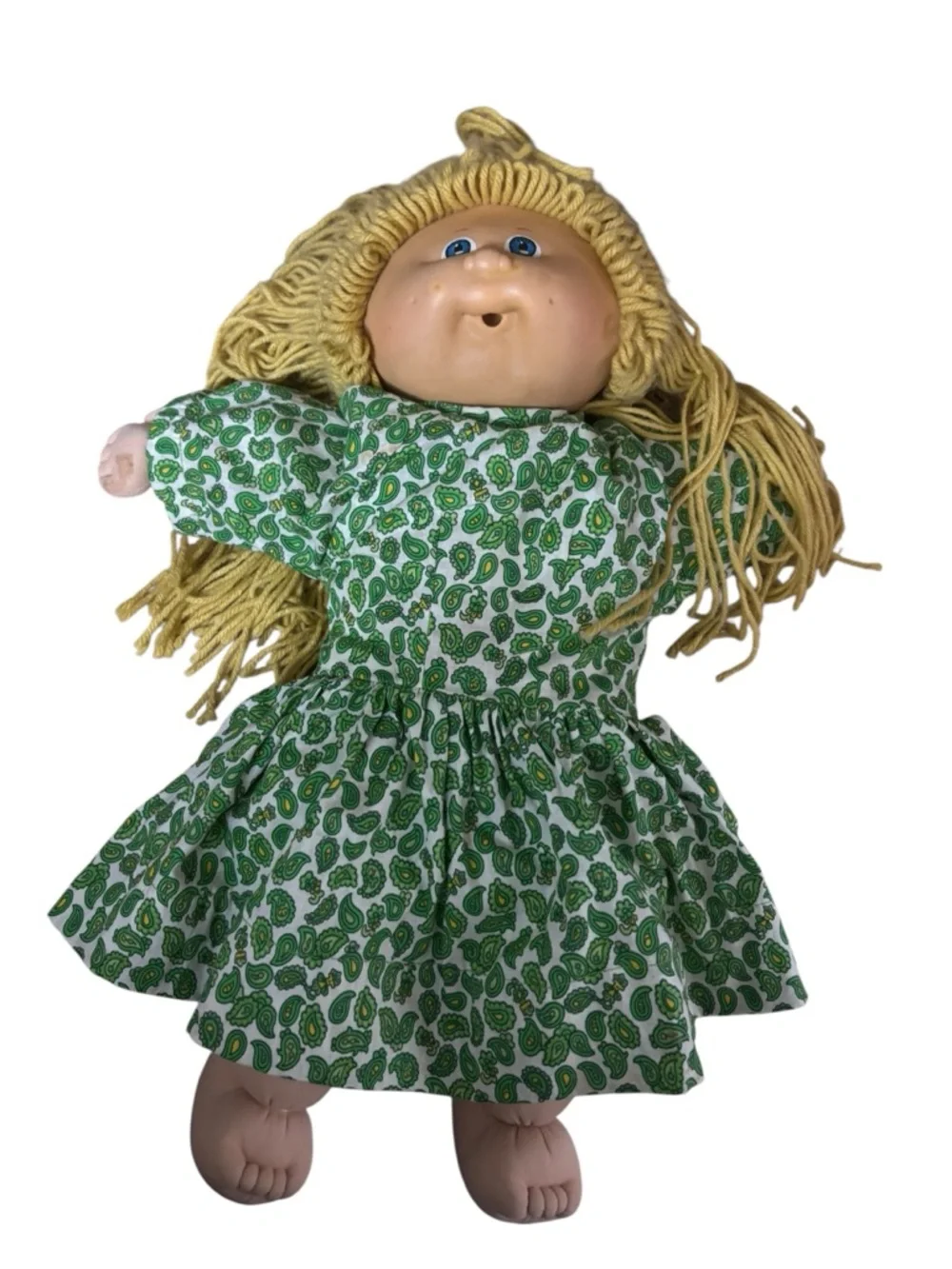 Cabbage Patch l Yellow-Haired Doll in Green Paisley Dress vintage